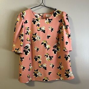 MELLODAY Short Sleeve Pink Floral Blouse Medium